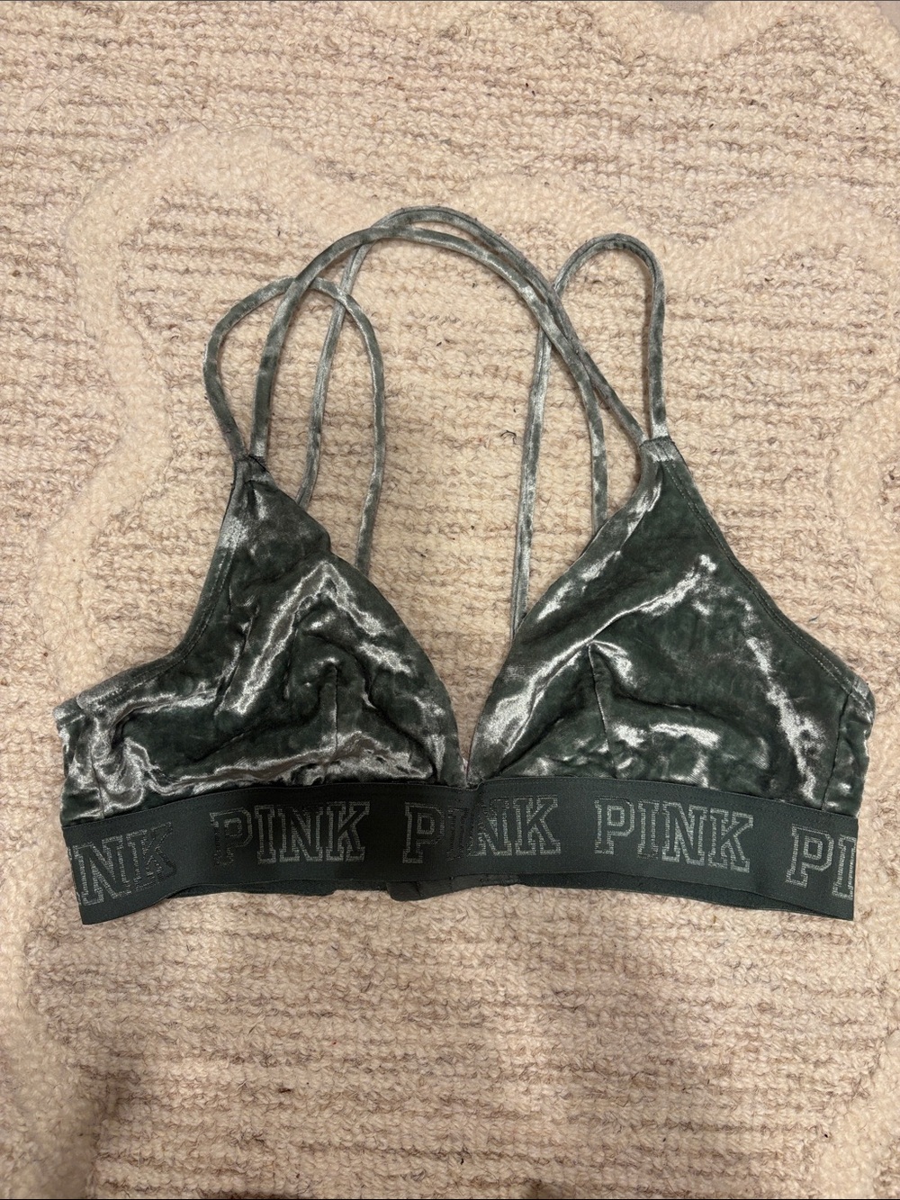 PINK Victoria's Secret Olive Velvet Strappy Bralette